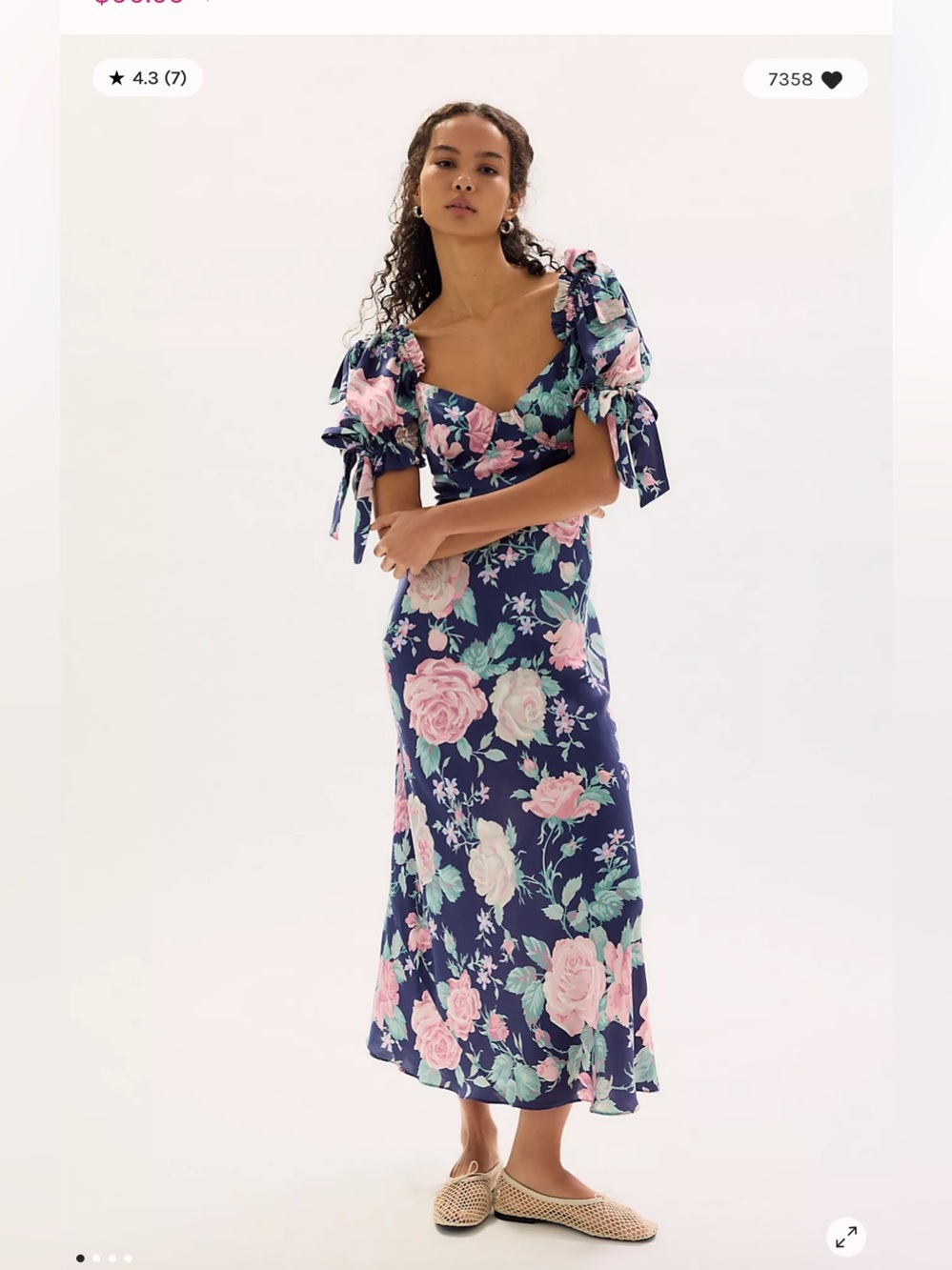 Free People Selkie The Poet Printed Bow Tie Sleeve Slip Maxi Dress